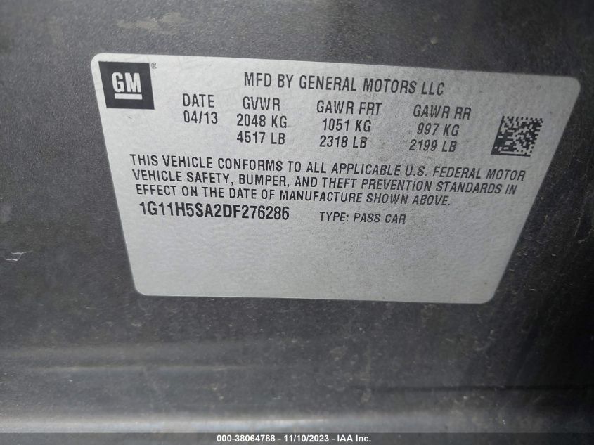 2013 CHEVROLET MALIBU LTZ - 1G11H5SA2DF276286