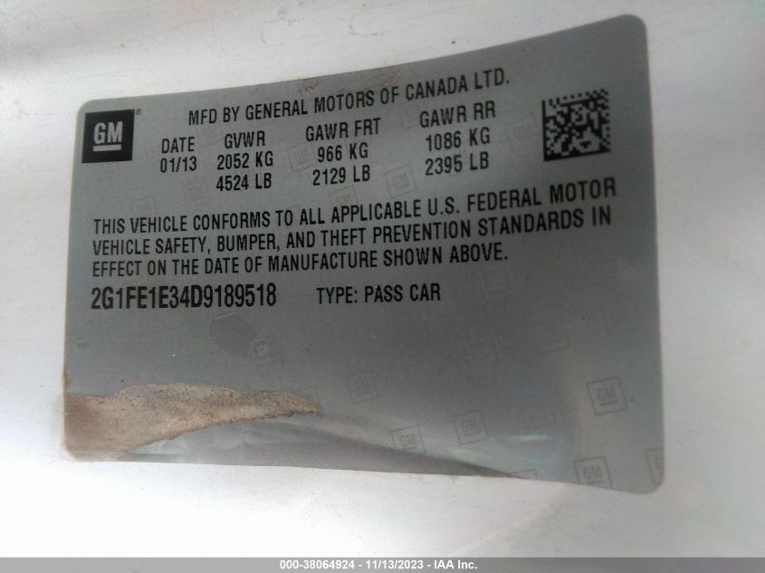 2013 CHEVROLET CAMARO LS - 2G1FE1E34D9189518