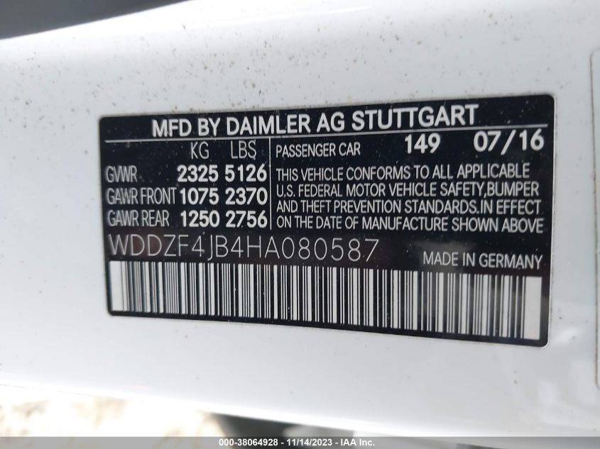 2017 MERCEDES-BENZ E 300 WDDZF4JB4HA080587