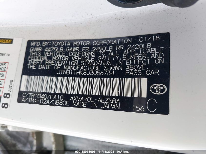 2018 TOYOTA CAMRY L/LE/XLE/SE/XSE - JTNB11HK8J3056734