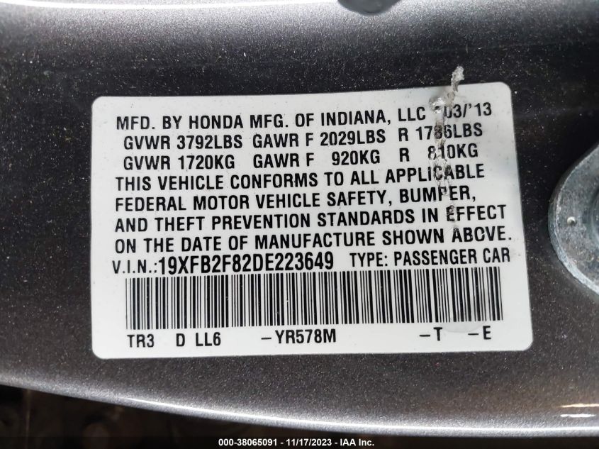 2013 HONDA CIVIC EX - 19XFB2F82DE223649