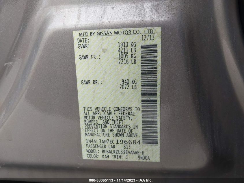 2014 NISSAN ALTIMA 2.5 S - 1N4AL3AP7EC196684