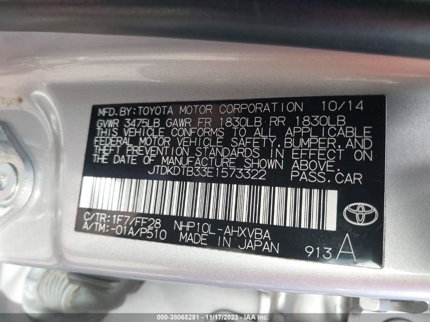 2014 TOYOTA PRIUS C TWO - JTDKDTB33E1573322