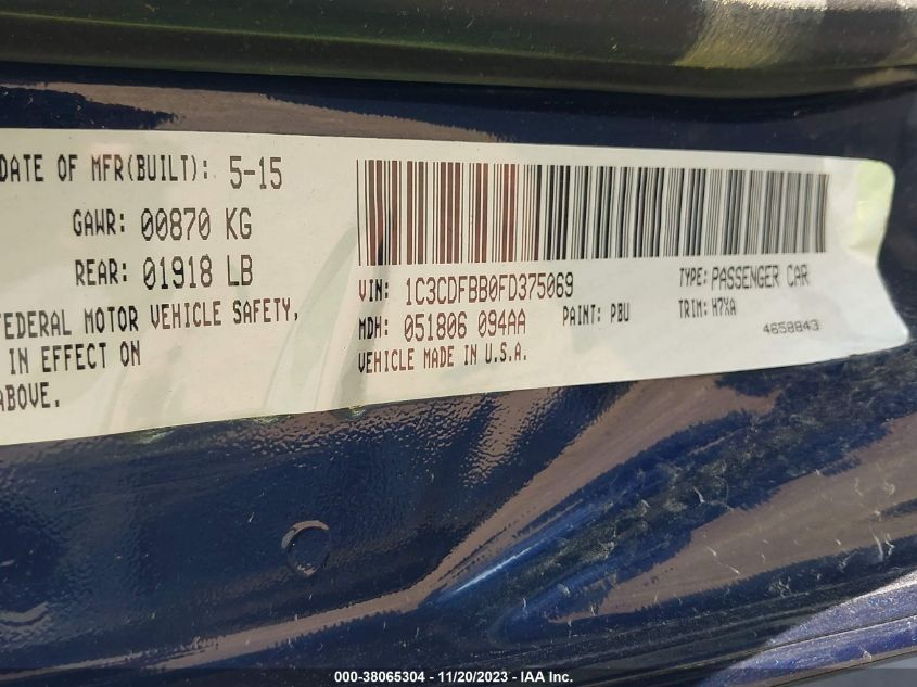 2015 DODGE DART SXT - 1C3CDFBB0FD375069