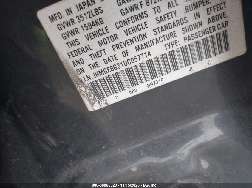 2013 HONDA FIT - JHMGE8G31DC057714