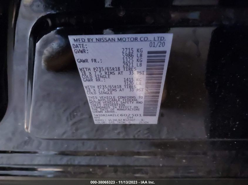 2020 NISSAN PATHFINDER S - 5N1DR2AM2LC602501
