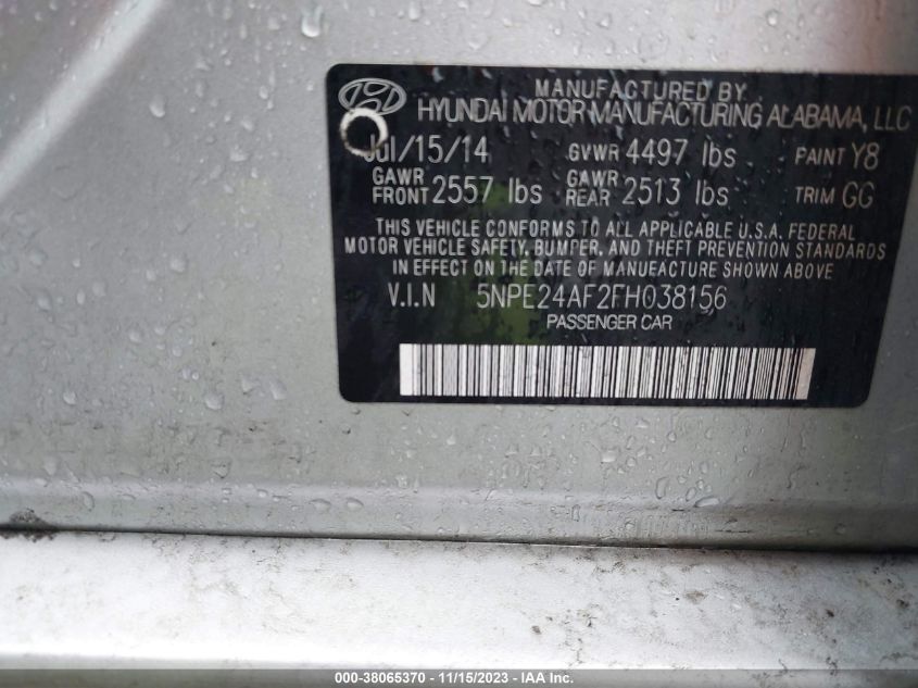2015 HYUNDAI SONATA SE - 5NPE24AF2FH038156