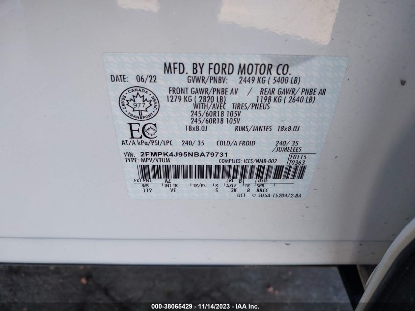 2022 FORD EDGE SEL - 2FMPK4J95NBA79731