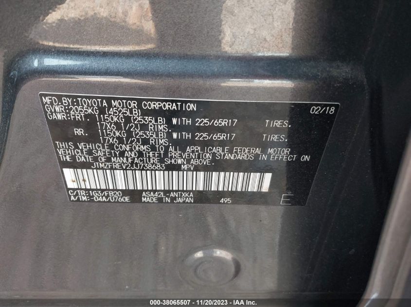 2018 TOYOTA RAV4 LE - JTMZFREV2JJ738683