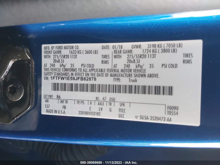 2018 FORD F-150 XLT - 1FTFW1E59JFB82878