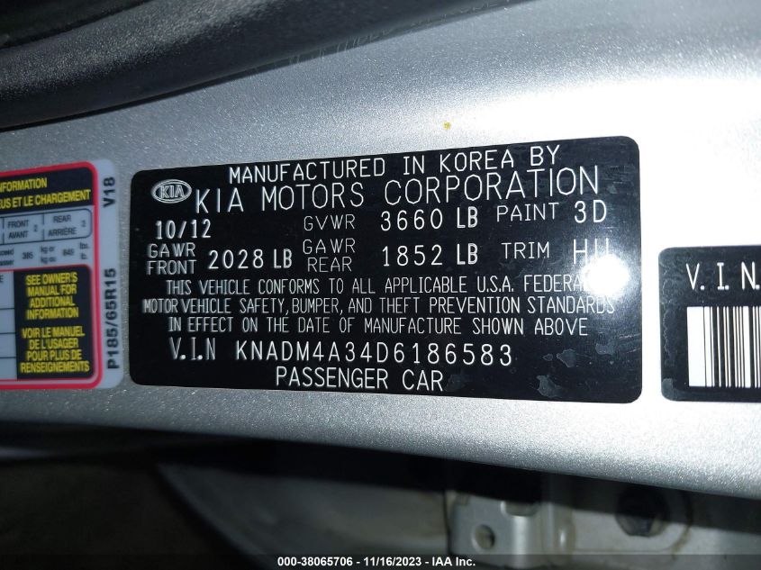 2013 KIA RIO LX - KNADM4A34D6186583
