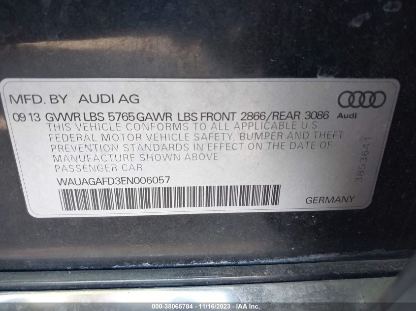 2014 AUDI A8 3.0T WAUAGAFD3EN006057