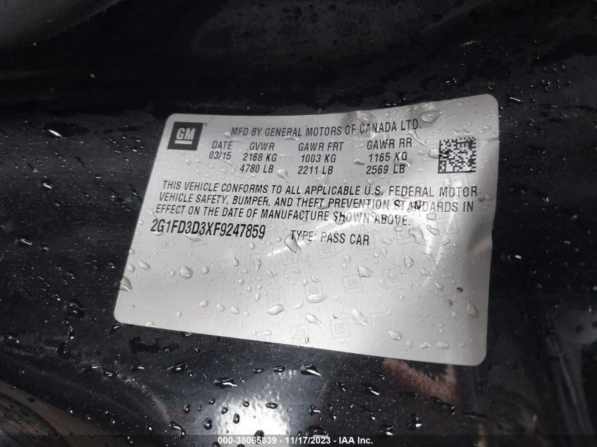 2015 CHEVROLET CAMARO 1LT - 2G1FD3D3XF9247859