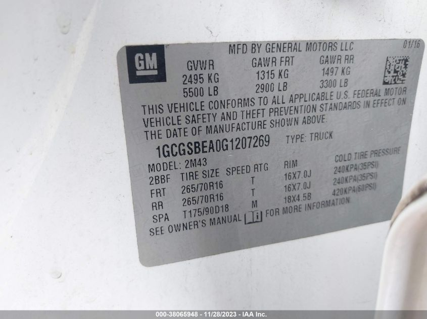2016 CHEVROLET COLORADO WT - 1GCGSBEA0G1207269