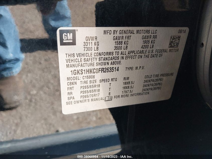 2015 GMC YUKON XL 1500 SLT 1GKS1HKC0FR263514