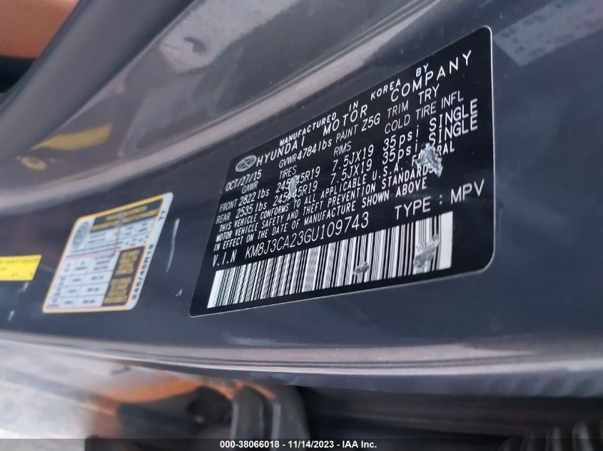 2016 HYUNDAI TUCSON LIMITED - KM8J3CA23GU109743