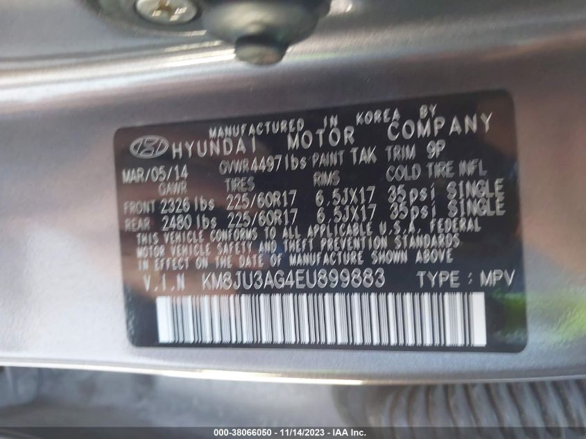 2014 HYUNDAI TUCSON GLS/LIMITED/SE - KM8JU3AG4EU899883