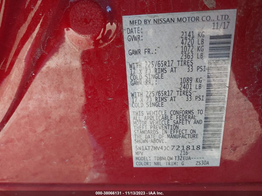 2018 NISSAN ROGUE SV - 5N1AT2MV4JC721818