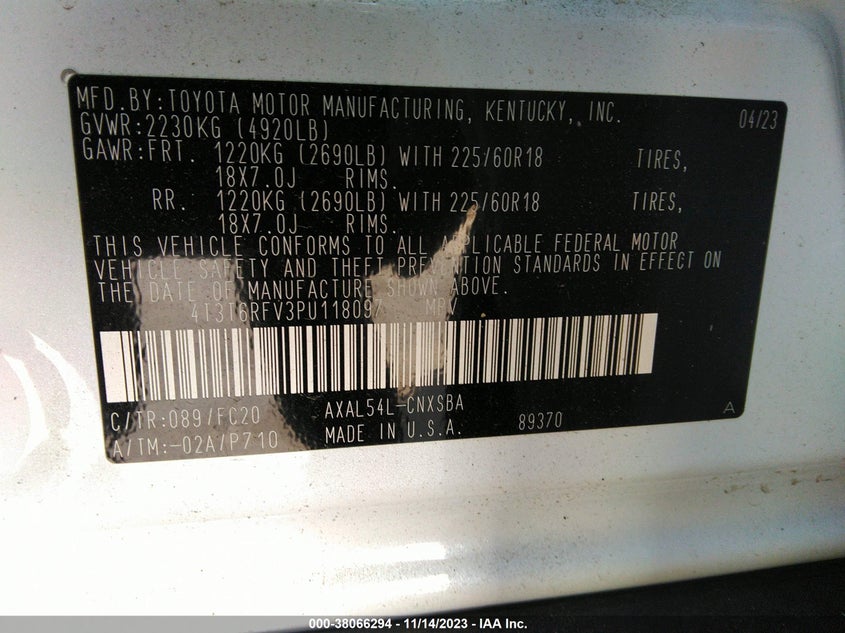 VIN 4T3T6RFV3PU118097 2023 TOYOTA RAV4 SE HYBRID