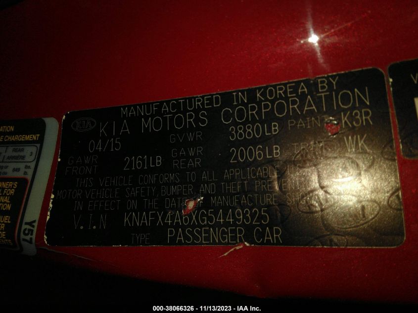 2016 KIA FORTE LX - KNAFX4A6XG5449325