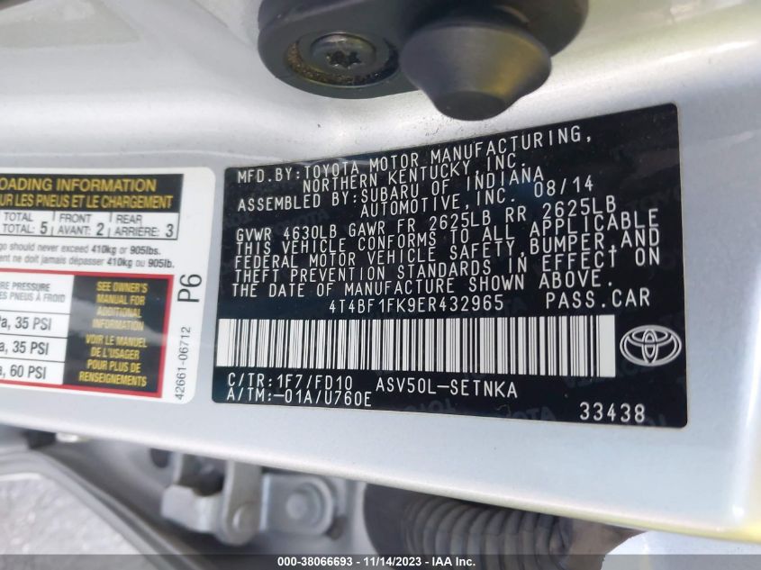 2014 TOYOTA CAMRY LE - 4T4BF1FK9ER432965