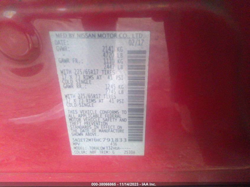 2017 NISSAN ROGUE HYBRID SV 5N1ET2MT6HC791833