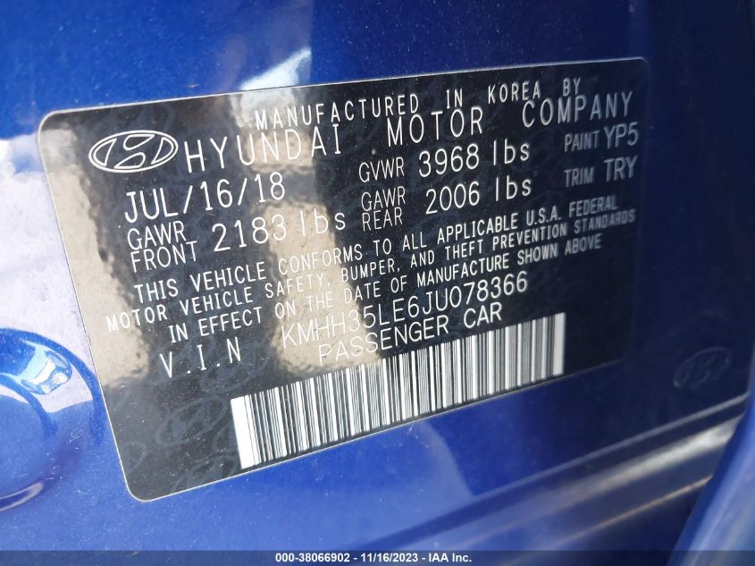 2018 HYUNDAI ELANTRA GT - KMHH35LE6JU078366