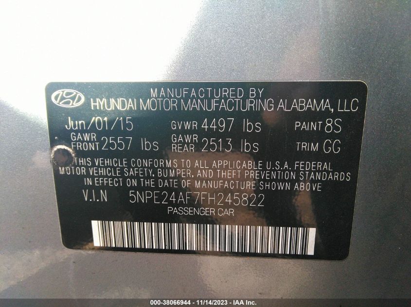 2015 HYUNDAI SONATA SE - 5NPE24AF7FH245822