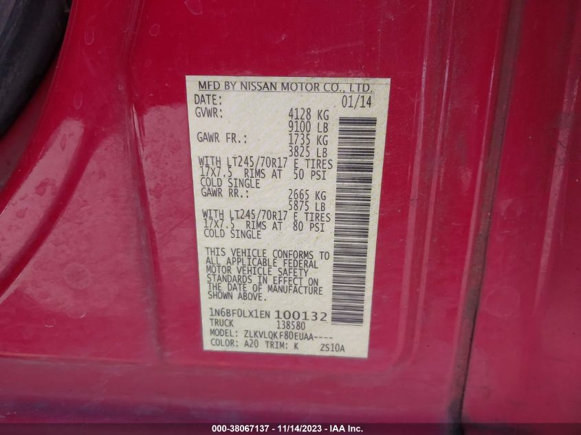 2014 NISSAN NV CARGO NV2500 HD S V6 - 1N6BF0LX1EN100132