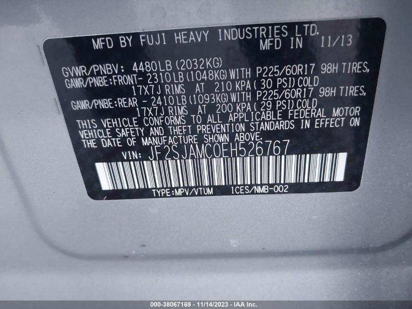 2014 SUBARU FORESTER 2.5I TOURING - JF2SJAMC0EH526767