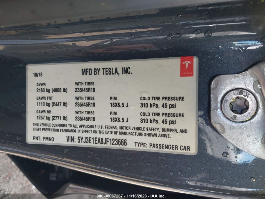 2018 TESLA MODEL 3 - 5YJ3E1EA8JF123666
