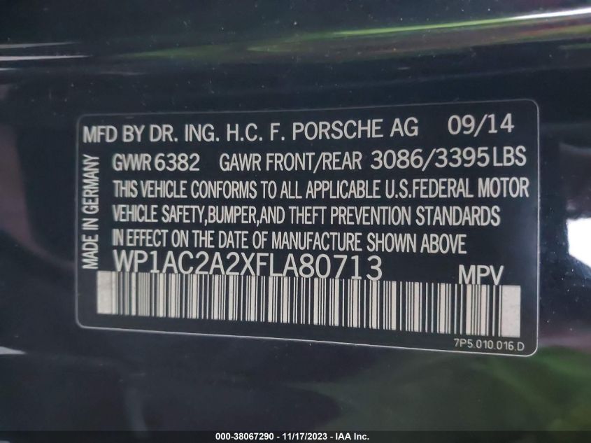2015 PORSCHE CAYENNE TURBO - WP1AC2A2XFLA80713