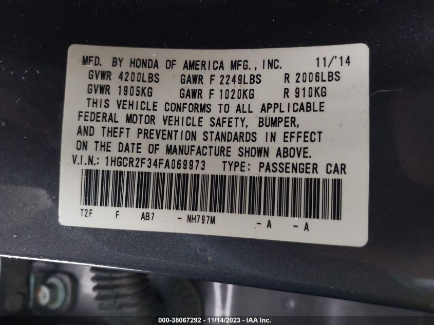 2015 HONDA ACCORD LX - 1HGCR2F34FA069973