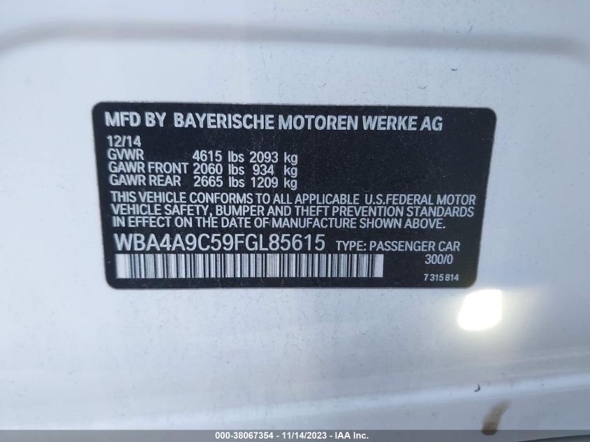 2015 BMW 428 GRAN COUPE WBA4A9C59FGL85615