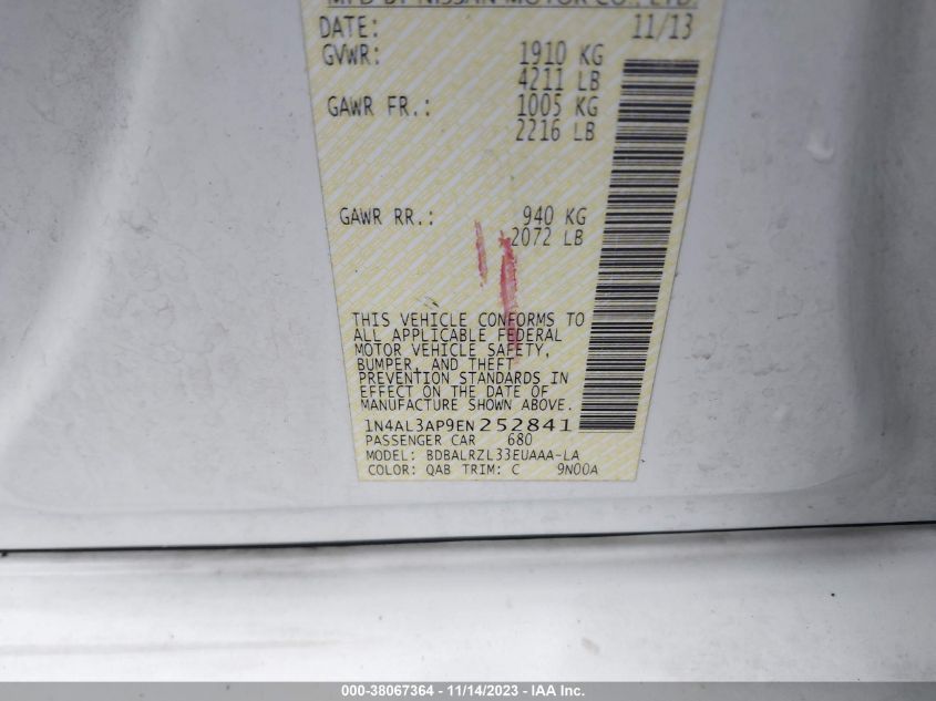 2014 NISSAN ALTIMA 2.5/S/SV/SL - 1N4AL3AP9EN252841