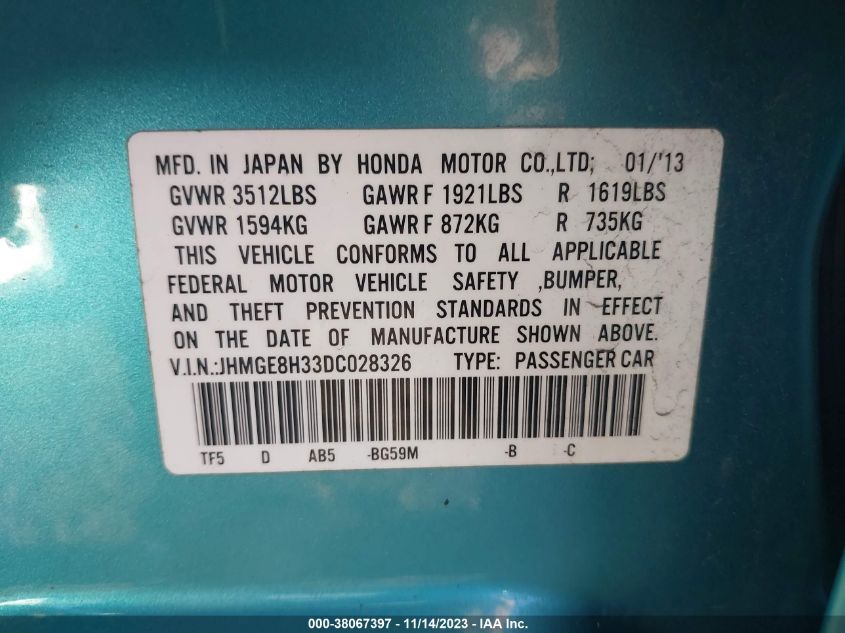2013 HONDA FIT - JHMGE8H33DC028326
