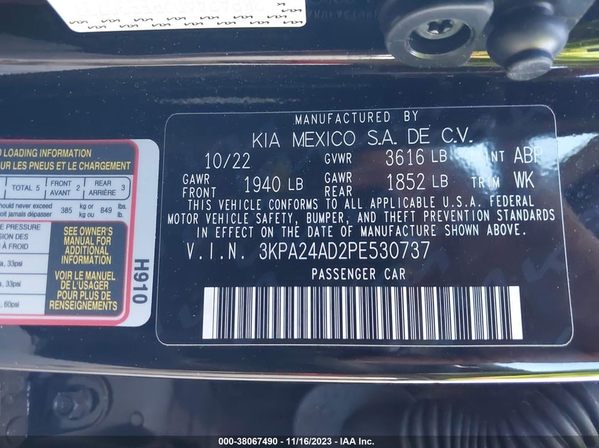 VIN 3KPA24AD2PE530737 2023 KIA RIO S