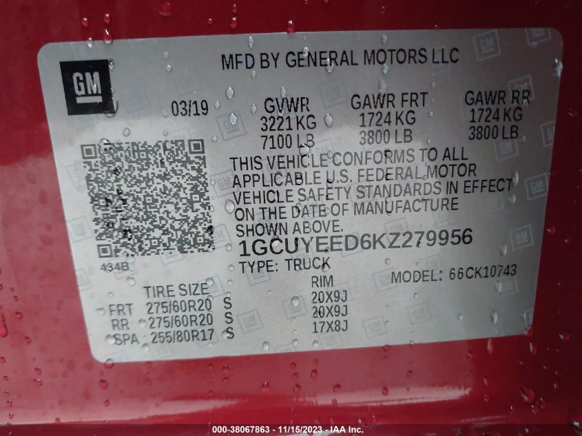 2019 CHEVROLET SILVERADO 1500 RST - 1GCUYEED6KZ279956