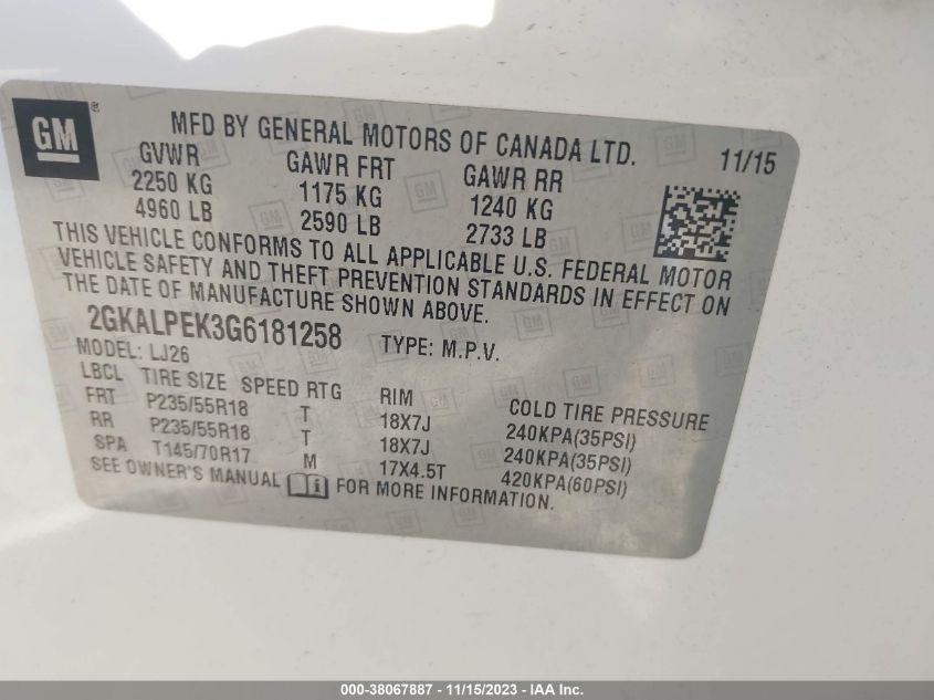 2016 GMC TERRAIN SLT - 2GKALPEL3G6181258