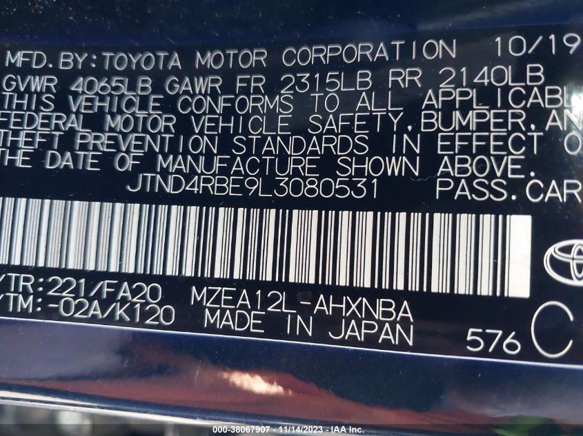 2020 TOYOTA COROLLA SE - JTND4RBE9L3080531