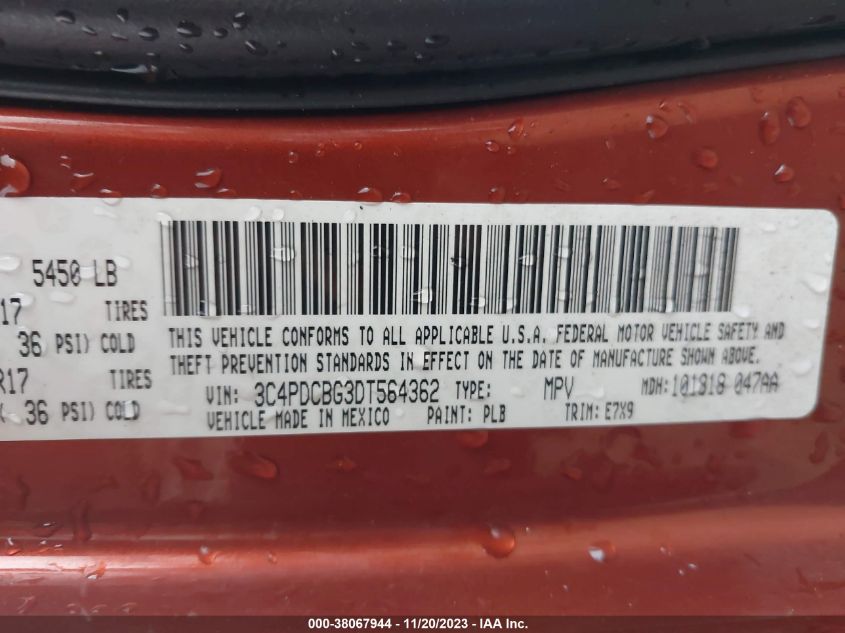 2013 DODGE JOURNEY SXT - 3C4PDCBG3DT564362