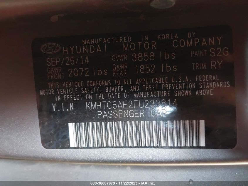 2015 HYUNDAI VELOSTER TURBO - KMHTC6AE2FU233814