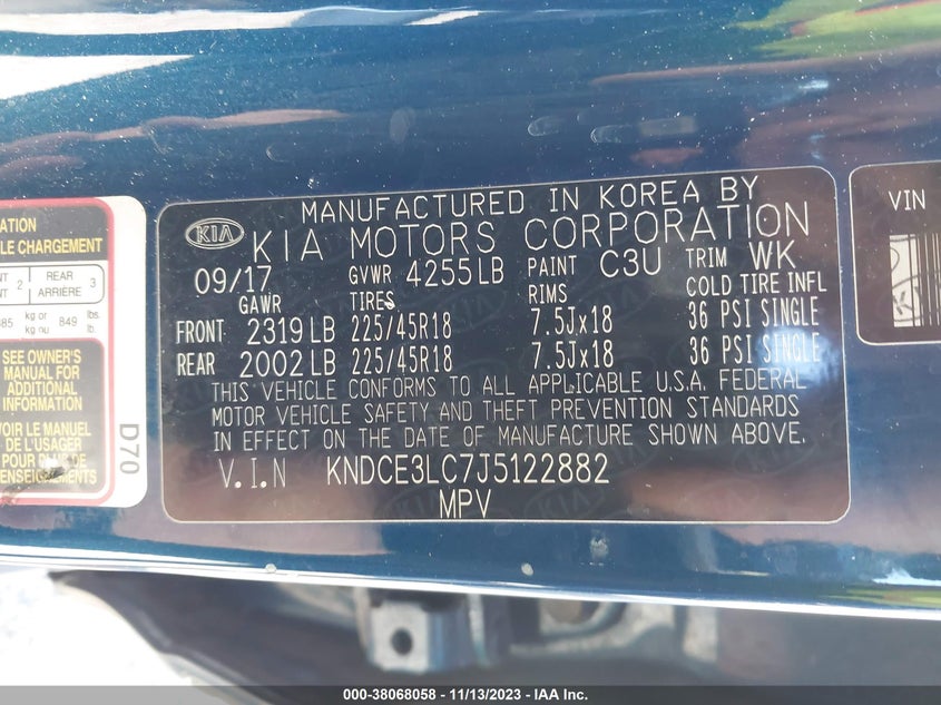 VIN KNDCE3LC7J5122882 2018 KIA NIRO TOURING
