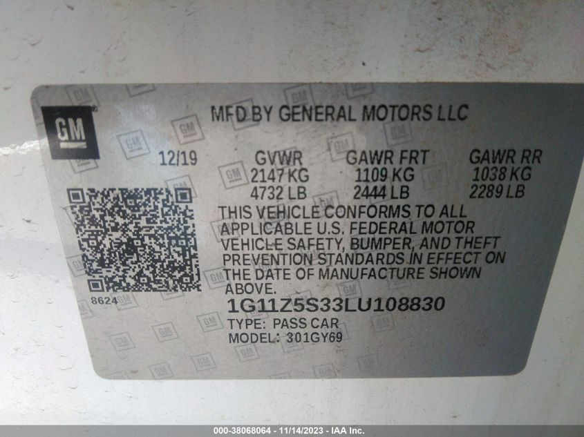 2020 CHEVROLET IMPALA LT - 1G11Z5S33LU108830