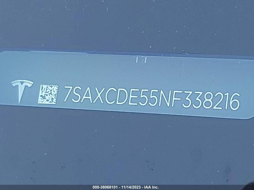 VIN 7SAXCDE55NF338216 2022 TESLA MODEL X