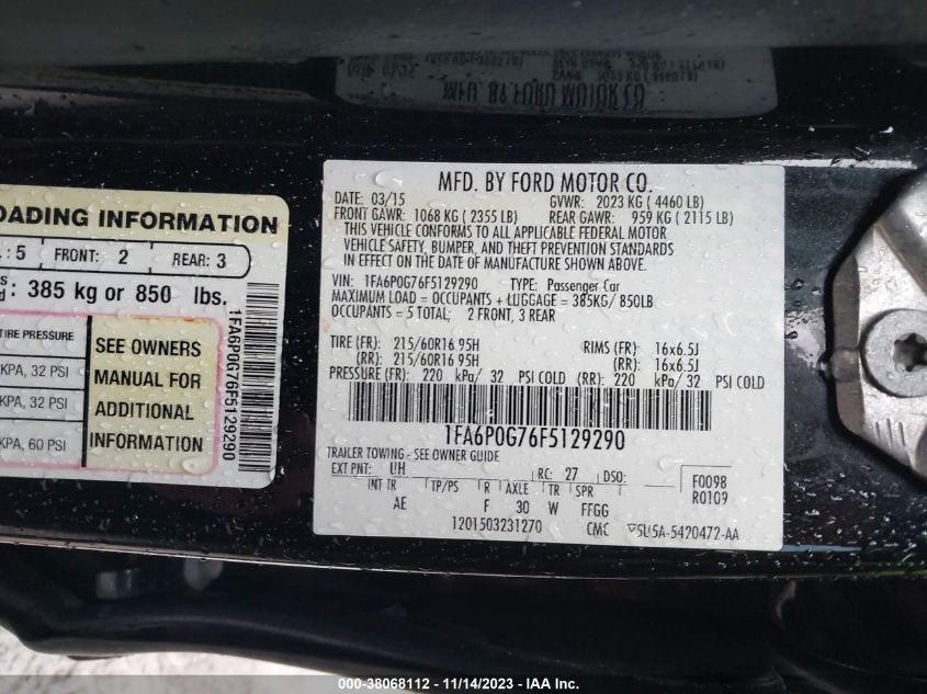 2015 FORD FUSION S - 1FA6P0G76F5129290