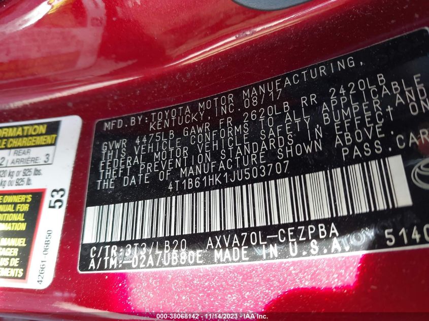 2018 TOYOTA CAMRY XSE - 4T1B61HK1JU503707