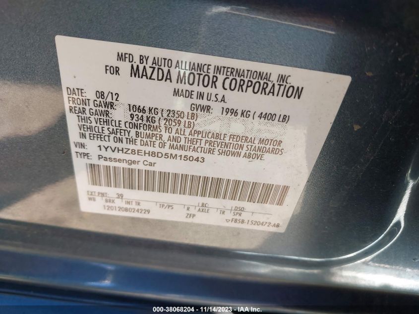 2013 MAZDA MAZDA6 I TOURING PLUS - 1YVHZ8EH8D5M15043