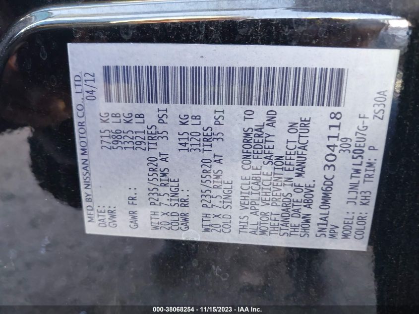 2013 INFINITI JX35 - 5N1AL0MM6DC304118