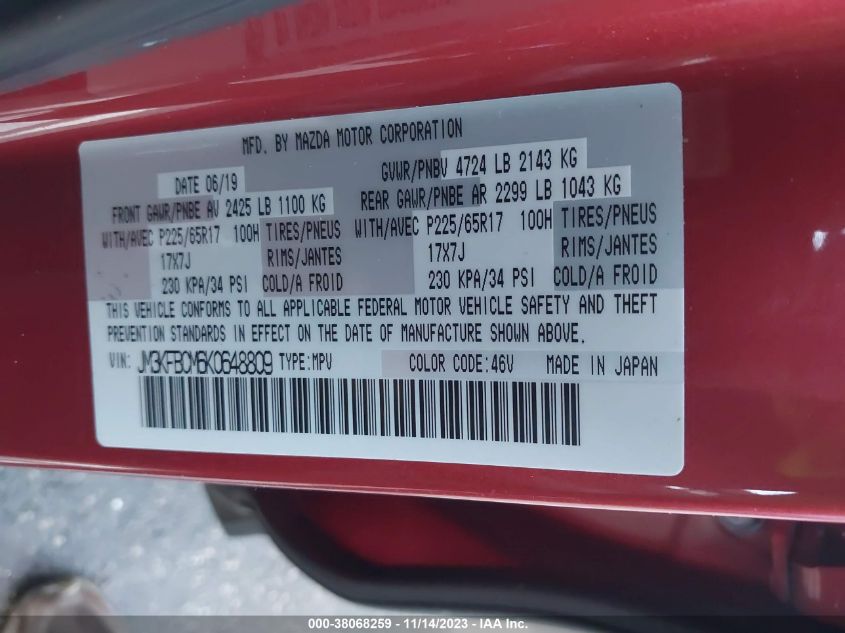 2019 MAZDA CX-5 TOURING - JM3KFBCM6K0648809